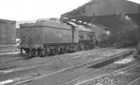 Castle class 4-6-0 no 5047 <I>Earl of Dartmouth</I> photographed on Wolverhampton's Stafford Road shed (84A) in August 1962, one month before official withdrawal by BR. The shed itself closed completely in September the following year. An industrial estate now covers the site. <br><br>[K A Gray 15/08/1962]