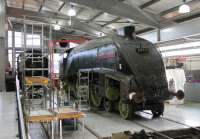 A4 60010 <I>Dominion of Canada</I> arrived back at Shildon for the anniversary reunion in <I>as withdrawn</I> condition. [See image 40640] However, restoration work has now started and the loco is seen here, separated from its corridor tender, in the Locomotion display hall. <br><br>[Mark Bartlett 27/11/2012]