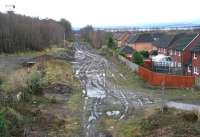 View south over Newtongrange station site on 6 January 2013. No noticeable change since the last visit in October, other than the appearance of various wooden stakes around the site.<br><br>[John Furnevel 06/01/2013]