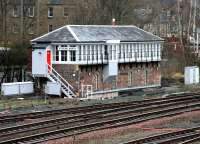 Stirling North signal box seen looking north west from Shore Road overbridge in January 2005.<br><br>[John Furnevel 22/01/2005]