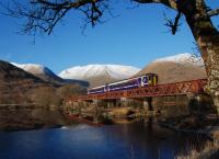 An eastbound Sprinter crosses the Orchy Viaduct under a perfect blue sky in December 2012.<br><br>[Ewan Crawford 11/12/2012]