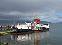 Passengers arriving at Brodick off the Ardrossan Ferry [see image 41893] can reach Kintyre following a 14 mile road trip north to link with the Lochranza - Claonaig Ferry. MV <I>Loch Riddon</I> boards at Lochranza Pier on 18 July 2011.<br><br>[John Steven 18/07/2011]
