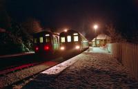 On a crisp cold night in 1994 two Sprinters pass at Glenfinnan on the Mallaig Extension. This view looks east.<br><br>[Ewan Crawford 27/12/1994]