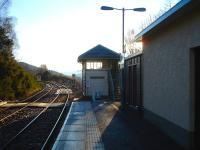 The signal box at Glenfinnan, looking east along the down platform on 20 February 2013.<br><br>[David Pesterfield 20/02/2013]
