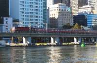 N class diesel climbing from Flinders Street Station alongside the Yarra on its way towards Southern Cross in October 2008. <br>
<br><br>[Colin Miller 04/10/2008]