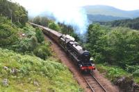 Black 5 No.44871 tackles the 1 in 60 gradient up to Glenfinnan Viaduct on 22 July with the seven coach morning <I>Jacobite</I> service to Mallaig.<br><br>[John Gray 22/07/2013]