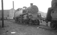 BR Standard class 4 2-6-4T no 80025 in the sidings alongside Ayr shed in April 1966. The locomotive is recorded as being withdrawn from 67A Corkerhill 4 months later and cut up at Shipbreaking Industries, Faslane, in October that year. <br><br>[K A Gray 10/04/1966]