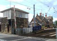 The station building and signal box at Chathill on 30 August 2013 seen looking north from the level crossing.<br><br>[Colin Alexander 30/08/2013]