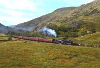 K1 No.62005 nears the top of the gradient near the Creag Ghobhar Tunnels on 30 September and will start the descent to Glenfinnan with the return working of <I>The Jacobite</I>.<br><br>[John Gray 30/09/2013]