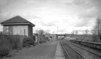 Balfron station looking towards Stirling around 1958, with the bridge carrying the water pipe from Loch Katrine in the distance.<br><br>[John Robin //1958]