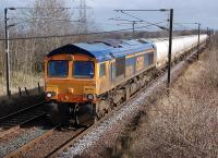 GBRf 66735 powers the 6S45 North Blyth - Fort William alumina tanks past the former Camps Junction on 4 March.<br><br>[Bill Roberton 04/03/2014]