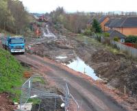 Looking south over the site of the planned Newtongrange station on 28 March 2014.<br><br>[John Furnevel 28/03/2014]