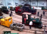 The impressive collection in the former Statfold grain store [see image 46824] from the viewing gallery in March 2014. There is quite a variety of machinery, some exquisitely restored, others needing attention.<br><br>[Ken Strachan 30/03/2014]