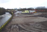 Building preparations well advanced at the site of the former Partick Central looking west on 5 April 2014. Soon there will be nothing to show there was once an extensive goods and passenger station here. [See image 13371]<br><br>[Colin Miller 05/04/2014]