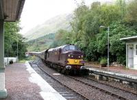 The <I>Royal Scotsman</I> enters Glenfinnan station from the west on 25 September 2005 behind WCRC 37197 <I>Loch Laidon</I>.<br><br>[John Furnevel 25/09/2005]