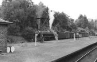A Black 5 stands at the head of a freight in the former Crieff branch platform at Balquhidder in 1961. [See image 16392]<br><br>[David Stewart 09/09/1961]