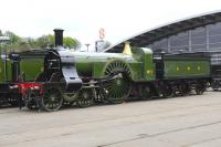 A very shiny Stirling Single, GNR No. 1 at Locomotion, Shildon, on 3rd May 2014.<br><br>[Brian Taylor 03/05/2014]