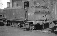 Fowler 3F 0-6-0T 47512 standing alongside Aintree shed in April 1962.<br><br>[K A Gray 14/04/1962]
