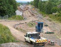 Site of the new station at Newtongrange on 4 July 2014, looking south towards Gorebridge.<br><br>[John Furnevel 04/07/2014]