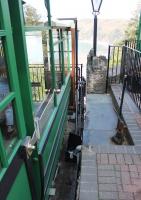 The <I>refuelling</I> process on the Lynton and Lynmouth Cliff Railway, as seen here, involves using diverted water from the River Lyn to fill the 700 gallon tank of the car at the upper level. When both cars are ready to depart, water is discharged from the lower car until the correct balance is achieved and they begin to move.  <br><br>[Mark Bartlett 17/05/2014]
