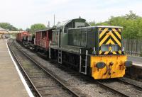 Demonstration freight at the <I>Class 14s @ 50</I> ELR gala in July 2014. The rake of wagons is entrusted to D9539, normally resident at the Ribble Steam Railway, seen here waiting at Ramsbottom for the section to Bury Bolton St to clear before heading south.   <br><br>[Mark Bartlett 26/07/2014]