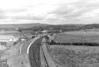 A general view east over Stranraer Town station on 5 September 1961 with the yard and shed standing just beyond.<br><br>[David Stewart 05/09/1961]
