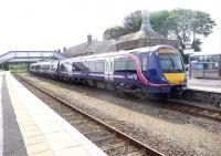 The 13.33 service for Aberdeen waiting to leave Inverurie on 8 August 2014.<br><br>[Jim Peebles 08/08/2014]