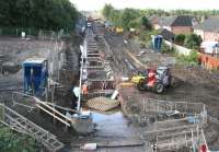 Saturday working at Newtongrange station site on 30 August 2014, looking south from the A7.<br><br>[John Furnevel 30/08/2014]