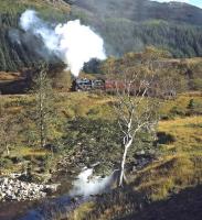 A clear morning on 15 October 2014 sees Black 5 45407 lifting the Mallaig bound <I>Jacobite </I> away from Glenfinnan.<br><br>[Bill Jamieson 15/10/2014]