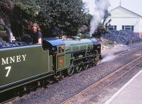NG Pacific No 7 <I>Typhoon</I> stands at New Romney on the Romney, Hythe and Dymchurch Railway in August 1990.<br><br>[Peter Todd 04/08/1990]