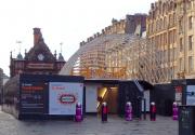 The new awning over the entrance to St Enoch Subway taking shape on 10 November 2014. [See image 4719]<br><br>[Colin Miller 10/11/2014]