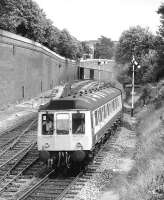 A class 115 leaves High Wycombe with a service to Banbury on 15 July 1985.<br><br>[Bill Roberton 15/07/1985]