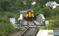 Train for Mallaig crossing the Caledonian Canal at Banavie in September 2005.<br><br>[John Furnevel 28/09/2005]