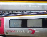 The normal CrossCountry bodyside company name has now been supplemented by a family tree legend located between the window top and the cantrail, as on this Voyager seen during its station stop at Newcastle on 13 January.  <br><br>[David Pesterfield //]
