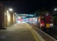 The late running 18.27 to Manchester Airport is about to leave Lancaster platform 5 on 28th September 2015.<br><br>[Ken Strachan 28/01/2015]