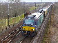 DRS 68002 in charge of the returning Edinburgh - Carmarthen rugby special at the former Camps Junction on 16 February 2015.<br><br>[Bill Roberton 16/02/2015]