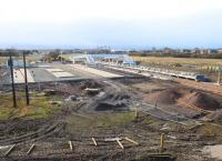 View south showing progress at Shawfair station on 1 March 2015. <br><br>[Ewan Crawford 01/03/2015]