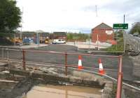 Main entrance to Newtongrange station and car park  from the northbound lane of the A7 on Sunday 10 May 2015.  <br><br>[John Furnevel 10/05/2015]