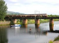 An early afternoon Balloch - Airdrie service crossing the viaduct over the River Leven on 10 July 2005 shortly after leaving Dalreoch on the short hop to Dumbarton Central.<br><br>[John Furnevel 10/07/2005]