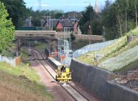 View north towards Newtongrange on 16 July 2015, a day without any scheduled Newcraighall - Tweedbank crew training runs. Finishing work is being carried out on the station and the surrounding infrastructure.<br><br>[John Furnevel 16/07/2015]