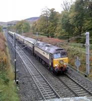 The Northern Bell on a Manchester Victoria to Edinburgh excursion approaches Abington taken on Saturday the 24th of October.<br><br>[Alastair McLellan 24/10/2015]