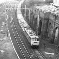 A class 86 about to enter Primrose Hill tunnel on 12 September 1969 shortly after departure from Euston with train 1S57, the down <I>Royal Scot</I>. <br><br>[John Furnevel 12/09/1969]