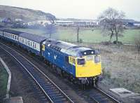 27012 northbound at Inverkeithing East Junction on the afternoon of 7 April 1983.<br><br>[Peter Todd 07/04/1983]