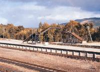 The Strathspey Railway's Aviemore Speyside Station in October 1981 with the footbridge under construction. This bridge came from the GNSR/LNER Station at Longmorn on the Elgin to Rothes line.<br><br>[Peter Todd 12/10/1981]