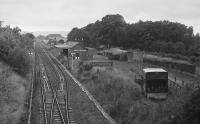 Looking west over Newburgh Station in 1971 with signalling renewals underway.  There are coal wagons in the goods yard on the right.<br><br>[Bill Roberton
 //1971]