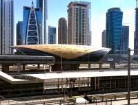 The Dubai Metro Red Line station at Jumeira Lake Towers in February 2016. The station opened in 2010. <br><br>[Ross Wilson 02/02/2016]