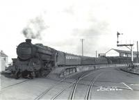 Black 5 no 45007 is about to leave Ardrossan Winton Pier on 6 July 1959 with a boat express for Glasgow St Enoch. <br><br>[G H Robin collection by courtesy of the Mitchell Library, Glasgow /07/1959]