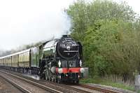'Tornado' with a special on the GWR Berks and Hants line, just to the west of Great Bedwyn Station, on 11 May 2016.<br><br>
<br><br>
The train is heading west to Westbury and then on to Bath and Bristol.<br><br>[Peter Todd 11/05/2016]