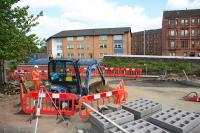 The site of the now-demolished Gourlay Street bridge over the Cowlairs Incline as abutments are rebuilt and new parapets are constructed.<br>
(My thanks to the residents who were replacing their 3 piece suite which helped me take photos over the fence).<br><br>[Colin McDonald 30/05/2016]