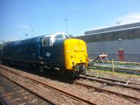 Grab shot of 55003 Meld (actually 55022 Royal Scots Grey I believe) at Eastfield on 12 June 2015 with stock for St Rollox.<br><br>[Mark Poustie 12/06/2015]